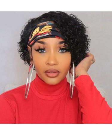 Sooolavely Deep Wave Headband Wigs for Black Women Pixie Cut Brazilian Virgin Human Hair Wigs Deep Curly None Lace Front Wigs 150% Density (8 inch) 8 Inch pixie cut