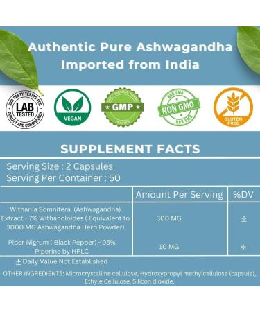 Sacred Nutrient Ashwagandha Organic Extra Strength Supplement with Black Pepper for Stress & Mood Support Energy 300mg Extract (Equivalent 3000mg Herb) 100 Capsules - Buy Online on GoSupps.com