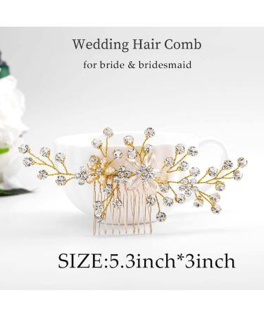 Elegant Gold Glossy Crystal Bridal Hair Crest - Flower & Pearl Hair Accessories for Weddings - Buy Online on GoSupps.com