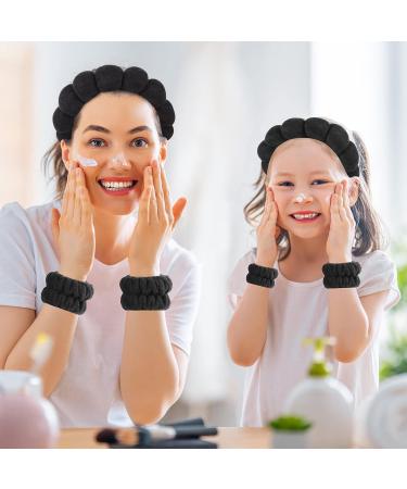 Hope&Luck 4Pcs Spa Headband Set for Women - Black Terry Cloth Hair Band for Washing Face - Bubble Sponge Headband and Wristband - Buy Online on GoSupps.com