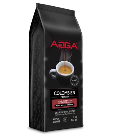Caf Agga - Colombian Premium - Whole Bean Coffee - 100% Arabica - Medium Roast Coffee - BRCGS & Kosher Certified - 2/6 Intensity - Gourmet & Mild - 1 Kg (2.2 lbs)