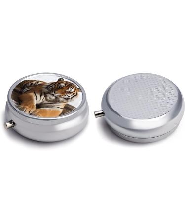 Round Tiger Print Pill Box - 3 Compartment Decorative Metal Organizer for Travel & Daily Use - Buy Online on GoSupps.com