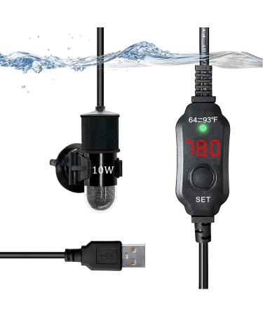 Mini Aquarium Heater 10W USB Powered Mini Fish Tank Heater Adjustable Submersible Aquarium Heater Betta Heater with LED Display Thermostat -for 0.5-1 Gallon Tanks (US Fahrenheit)