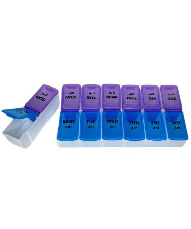 7 Day AM PM Large Compartment Pill Box Case Organizer Easy Open Detachable Portable Twice a Day Weekly Pill Box with Large Compartments Medication and Vitamin Organizer Purple/Blue
