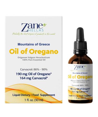 Zane Hellas 190 mg Oregano Oil-164 mg Carvacrol per Serving-4 Drops Daily. 100% Greek Undiluted Oil of Oregano. 86%-90% Min Carvacrol. Probably The Best Oregano Oil in The World. 1 fl. oz.-30ml. - Buy Online on GoSupps.com