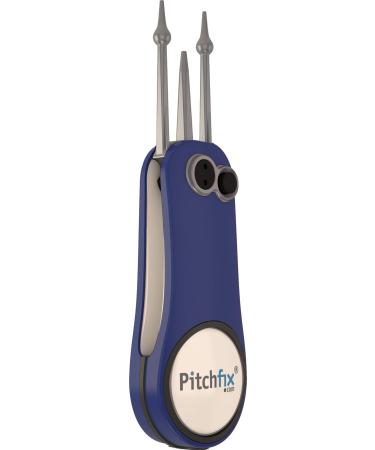 Pitchfix Foldable Divot Repair Tool with One Extra Removable Ball Marker, Integrated Pencil Sharpener Material Best Choice by Professional Golfers, Golf Accessory Fusion 2.5 Royal Blue