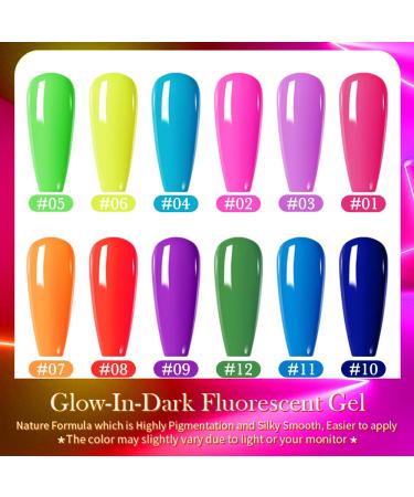Glow in the Dark Gel Nail Polish Set - Neon Fluorescent Bright Colors with Luminous Effect | 12PCS - Buy Online on GoSupps.com