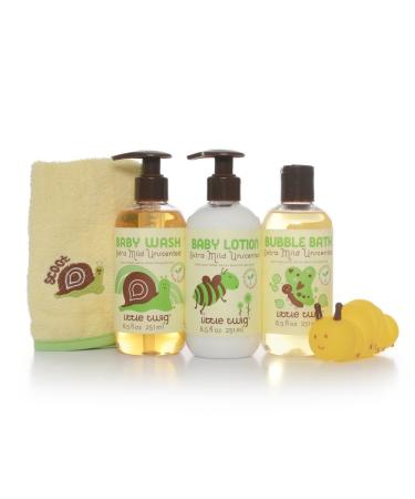 Little Twig Fragrance Free Gentle Care Baby Lotion Plus Bubble Bath Plus Baby Wash Plus Washcloth and Tub Toy Gift Set  2.18 Pound