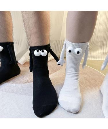 Knachohel Couple Holding Hands Socks - Funny Magnetic 3D Doll Design - 2 Pairs Unisex White Socks for Couples - Buy Online on GoSupps.com