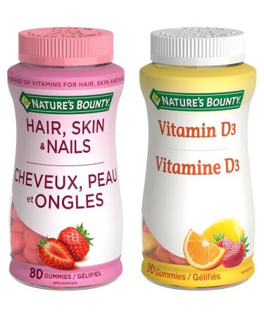 Nature's Bounty Hair Skin Nails + Vitamin D3 Mineral Supplement Gummies