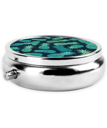 Blue Pineapple Printed Mini Round Pill Box | 3 Compartment Travel Pill Organizer | Portable Medicine Case for Home & Office - Buy Online on GoSupps.com