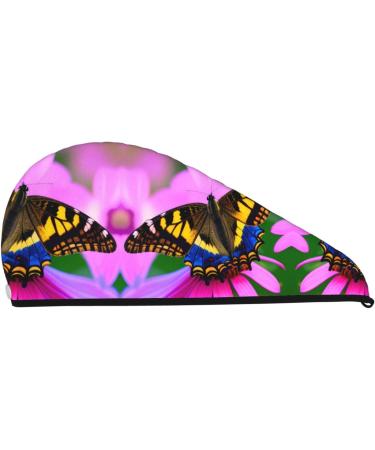 Floral Butterfly Coral Velvet Dry Hair Cap with Buttons | Anti-Frizz Solution for Curly & Thick Hair - International Shipping - Buy Online on GoSupps.com