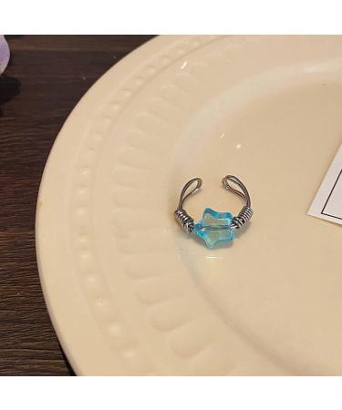 Sakeiou Harajuku Blauer Kristall Stern Pentagram Ring - Aesthetic Adjustable Women's Fashion Jewelry - Buy Online on GoSupps.com