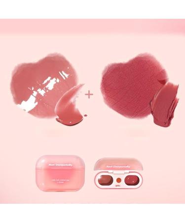 Moisturizing Lip Gloss Shiny Lip Gloss Double Matte Lip Clay | Earphone Case Glossy Lip Tint Lip Balm with Heart-Shaped Applicator Long Lasting for S - Buy Online on GoSupps.com
