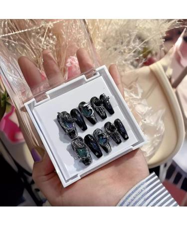 Handmade Nail Wearing Dark Blue Cat Eye Detachable False Nail and Nail Patch(Size:M)