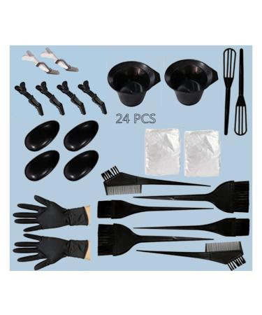 24 PCS Hair Dye Coloring Kit Hair Dye Tools-Hair Tinting Bowl Dye Brush Ear Cover Gloves for DIY Salon Hair Coloring Bleaching Hair Dryers Small Black Bowl Style