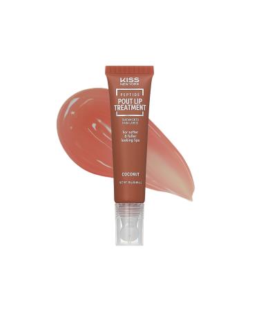 KISS NEW YORK Peptide Lip Treatment Hydrating & Non-Sticky Tinted Plumping Balm Shea Butter Castor Oil & Squalane Reduces Look of Fine Lines Softer & Fuller Lips with Cooling Metal Tip (Coconut) Coconut 0.46 Ounce