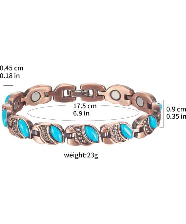 Yinox Copper Magnetic Bracelet for Women - Natural Blue Turquoise Healing & Lifting Ideal Gift for Sister Wife Mother (18.5 cm) - Buy Online on GoSupps.com