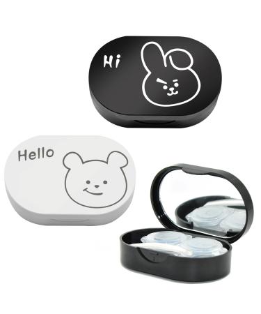 Swirlcolor contact lens case 2 piece portable cartoon rabbit fuchs print small contact lenses travel bag with mirror cosmetic contact lenses for women men children student