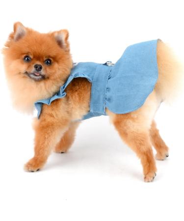 Paideful Denim Dog Dress for Small Female Pets | Harness Straps Pleated Pinafore Apparel for Chihuahua, Yorkie | Spring/Summer Tutu Skirt | Light Blue | Size M - Buy Online on GoSupps.com