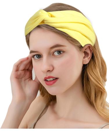 Aunye Women's Elastic Cotton Wide Headband - Adjustable Yoga & Workout Hairband for Girls & Women (Yellow) - Buy Online on GoSupps.com