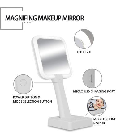 Handheld LED Vanity Makeup Mirror with 3 Lighting Modes - 44 LED Double-Sided 1X/5X Magnification - High-Definition Beauty Lighting - Perfect Gift for Girls (White) - Buy Online on GoSupps.com