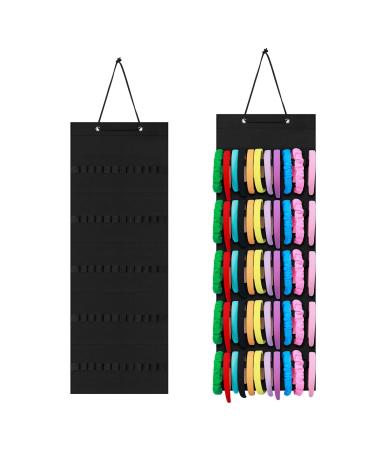 Tudomro Hanging Headband Holder for Girls Felt Headband Organizer with 60 Elastic Bands Bow Hanger for Girls Hair Bows  Without Headbands (Black)