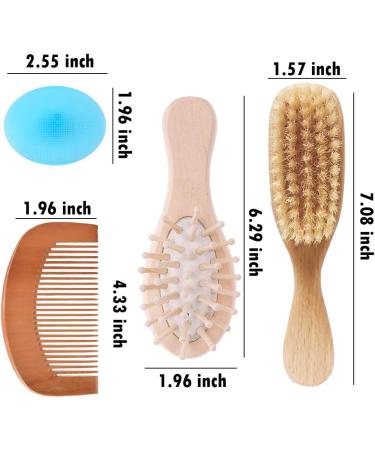 4 Piece Baby Hair Brush Set with Natural Bristles - Prevents & Treats Cradle Cap, Includes Wooden Comb for Massage - Perfect Baby Registry Gift - Buy Online on GoSupps.com