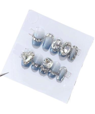 Handmade Wearing Nail Product Nail Beauty Short Style Summer Blue Detachable False Nail(M)