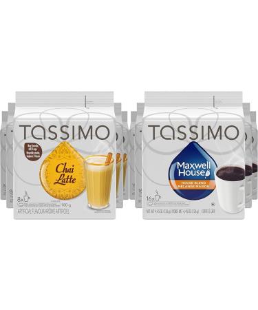 Tassimo Chai Tea Latte Single Serve T-Discs 180g (Pack of 5) & Maxwell House House Blend Coffee Single Serve T-Discs 126g (5 Boxes of 16 T-Discs)