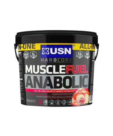 USN Muscle Fuel Anabolic Strawberry All-in-one Protein Powder Shake (4kg): Workout-Boosting Anabolic Protein Powder for Muscle Gain Strawberry 4 kg (Pack of 1)