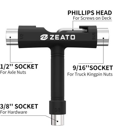 Zeato All-in-One Skate Tool | Portable Multi-Function T-Tool for Skateboards | Black - Buy Online on GoSupps.com