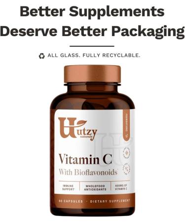 Utzy Naturals Vitamin C Complex | 400mg Vitamin C with Acercola & Citrus Bioflavonoids | 60 Capsules - Buy Online on GoSupps.com