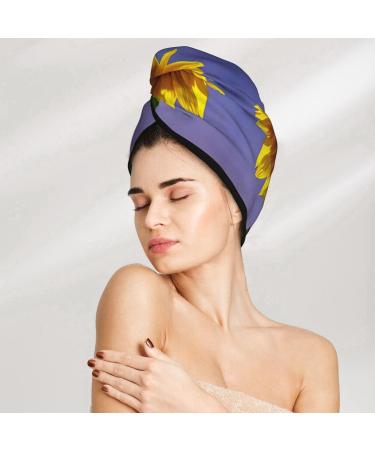 Bloom Sunflower Coral Velvet Dry Hair Cap with Buttons for Thick Curly Hair - Anti-Frizz Black Hair Towel - Buy Online on GoSupps.com
