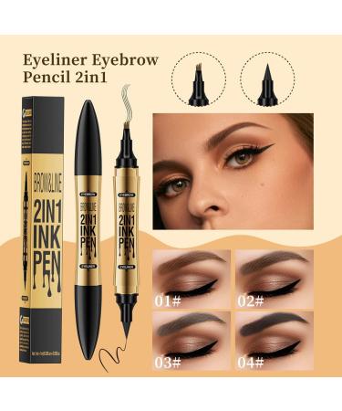 2 in 1 Magic Eyebrow Pencil - Microblade Eyebrow Pen for Natural Makeup - Gold-Black - Buy Online on GoSupps.com
