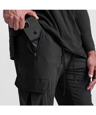 GINTPK Men's Slim High Rib Cargo Jogger Tapered Pants - Medium Black | Trendy and Comfortable Stylish Bottoms - Buy Online on GoSupps.com