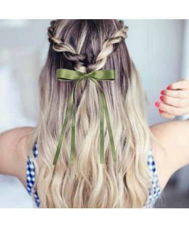 AUONY 4PCS Tassel Ribbon Hair Clips Set - Green, Black, Pink, Blue - Women and Girls Barrettes Hair Accessories - Buy Online on GoSupps.com