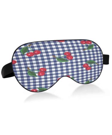 Cherries Blue Grid Sleep Mask Light Blocking Eye Mask for Sleeping with Adjustable Strap Soft Lightweight Blindfold Mask for Men Women Work Travel Naps Color 12