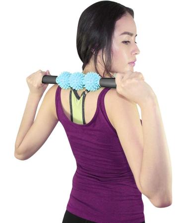 Coolife Fascia Muscle Roller - Cellulite Massager for Neck, Legs, Back - Deep Tissue Massage Stick with 3 Balls - Light Blue - Buy Online on GoSupps.com