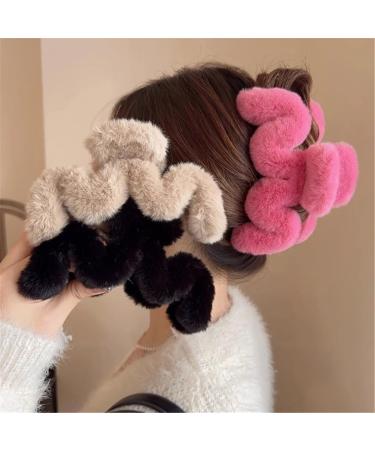 xbiez Wavelike Shape Hair Claw Clip for Women Big Hair Clip Hair Banana Jaw Clamp Plush Hair Grab Female Winter Hair Ornament Coffee color - Buy Online on GoSupps.com