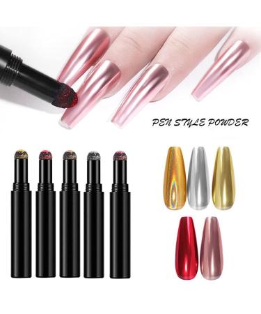5PCS Air Cushion Holographic Nails Powder Pen Set - Mirror Effect Manicure Magic Pen - Laser Gold & Silver Sponge Nail Pen - 5 Colors - Buy Online on GoSupps.com