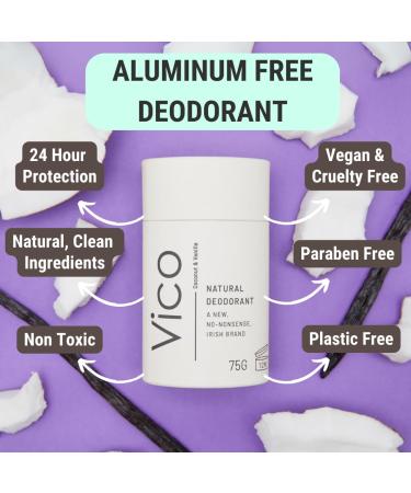 Vico Natural Plastic Free Deodorant Stick | Coconut & Vanilla | Vegan Cruelty Free Unisex | 2.65 Oz - Effective Odor Protection - Buy Online on GoSupps.com