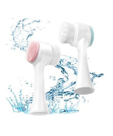 2PCS Double-headed Manual Facial Cleansing Brush Set, 2 in 1 Soft Bristle and Silicone Face Cleaning Beauty Brush, for Deep Pore Cleaning, Exfoliating, Removing Blackhead and Massaging(Blue,Pink) - Buy Online on GoSupps.com