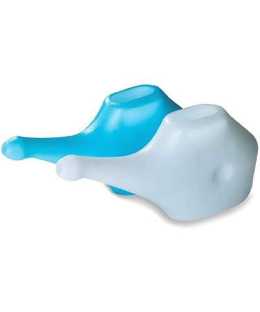 2activelife Set of 2 Light-Weight Neti Pot | Traveler  s Unbreakable Plastic Neti Pot 5 Sachets Salt + 2 Cleaning Brushes - White and Blue Color