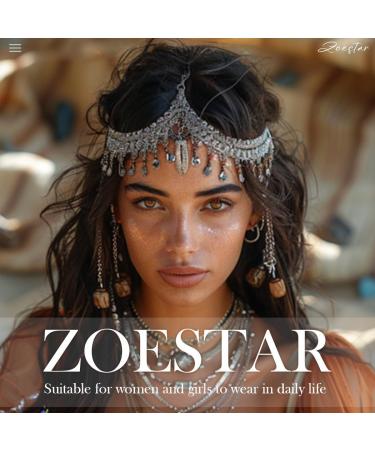 Zoestar Vintage Head Chain Gold Crystal Headpiece Baroque Forehead Tassel Headband Halloween Festival Costume Hair Accessories for Women and Girls - Buy Online on GoSupps.com
