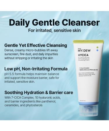 DearMYDEW HYCICA Soothing Gentle Cleansing Foam | Low pH 5.5 Cleanser for Sensitive Skin Calming Hydrating Cica Face Wash & Barrier Care Centella Ultra-Low Molecular HA Korean Skincare 5.07 fl oz - Buy Online on GoSupps.com