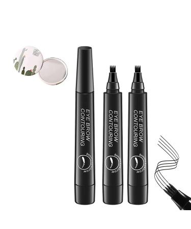 Lumierez Micro Fork Tip Precise Brow Pen 4 Tipped Precise Brow Pen Waterproof Micro Fork Tip Eyebrow Precise Brow Pen (Black)