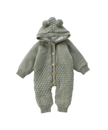 VICROAD Baby Hooded Knitted Rompers Newborn Girls Boys Onesies Warm Sweater Jumpsuit Outfits 18-24 Months Green - Thick
