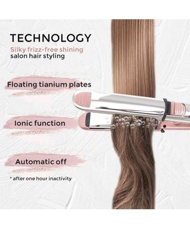 Rozamor Professional Titanium Hair Straightener | Fast Heating 2 in 1 Hair Styling Tool | Pink Double Side Straightening/Curling Iron | Ideal Gift for Women/Girls - Buy Online on GoSupps.com
