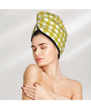 Hair Towel Wrap | Quick-Drying Turban & Button Design | Yellow Checkboard Hair Drying Towel - Shop Internationally - Buy Online on GoSupps.com